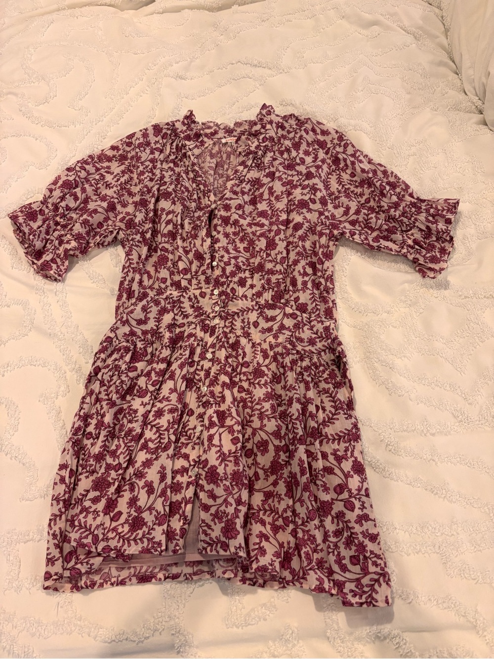 Sundry Pink Floral Ruffle-Neck Mini Dress
